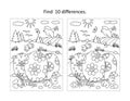 Easter find the differences picture puzzle and coloring page with three painted eggs